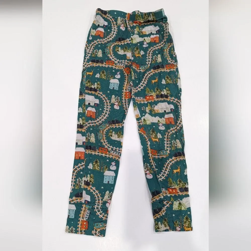 Posh Peanut Wyatt Holiday Train Green Holiday Winter Long John Pajamas Kids 7